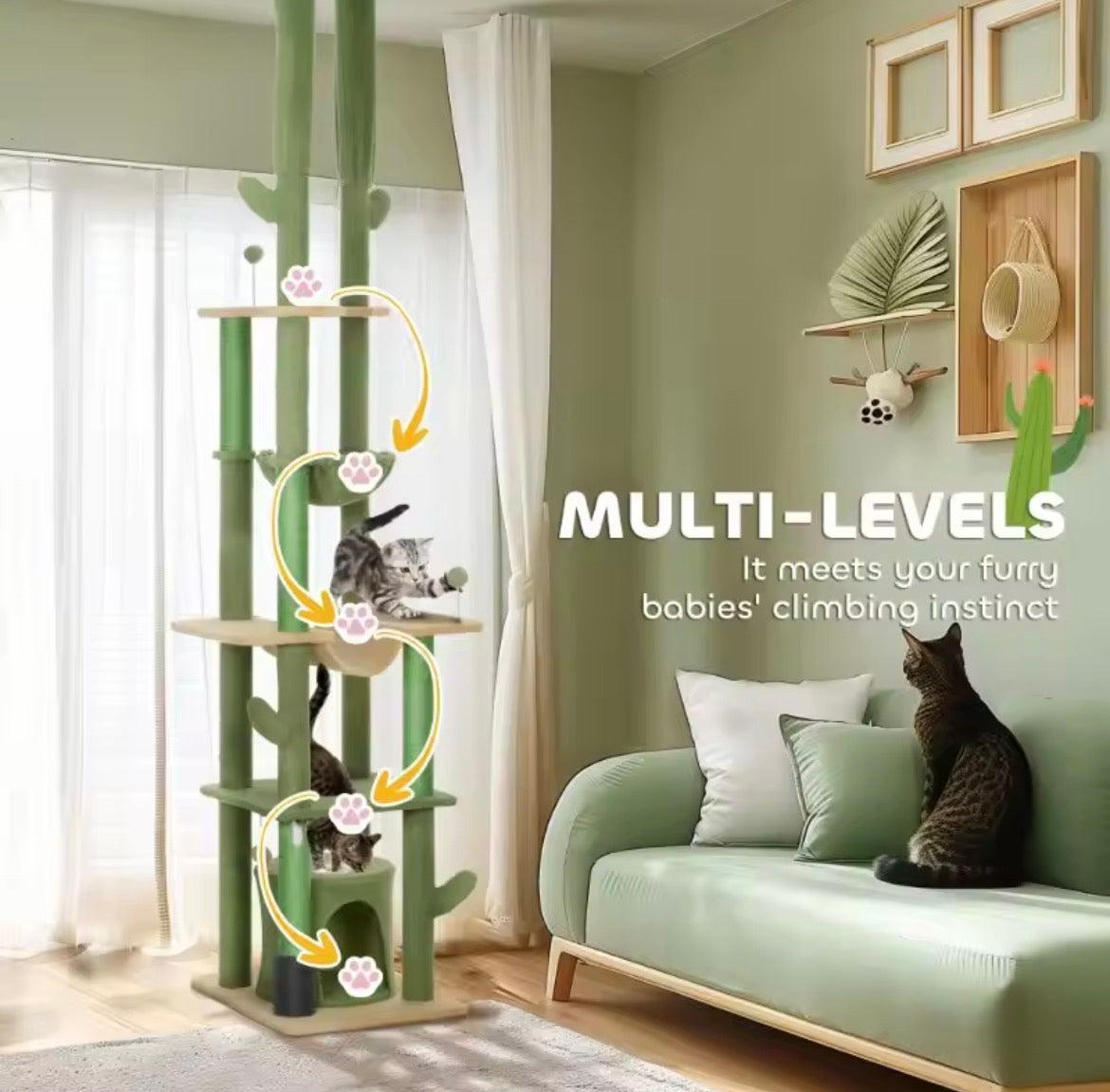 Adjustable Height Cat Tree – Floor-to-Ceiling Cat Climbing Tower