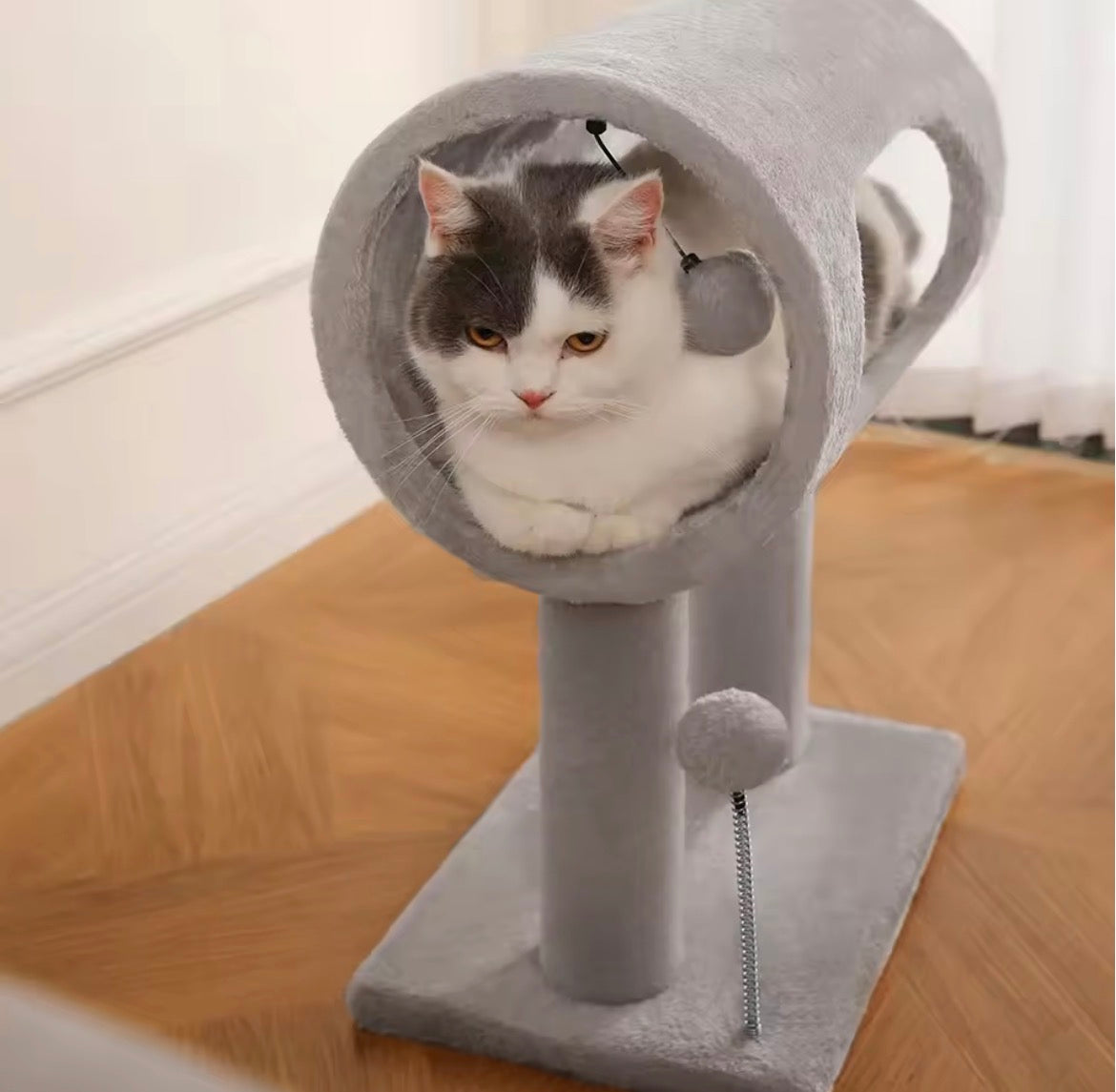 Modern Plush Cat Tree – Tunnel & Scratching Tower
