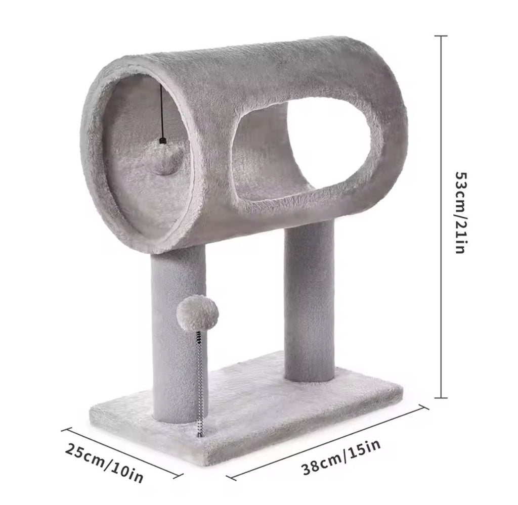Modern Plush Cat Tree – Tunnel & Scratching Tower